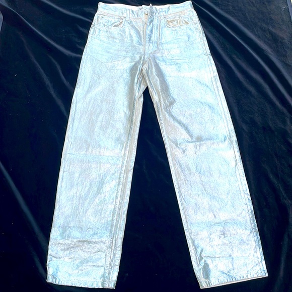 ZARA CHROME / METALLIC SILVER DIPPED BOYFRIEND DENIM JEANS -6 🔥🤘 - Picture 5 of 12